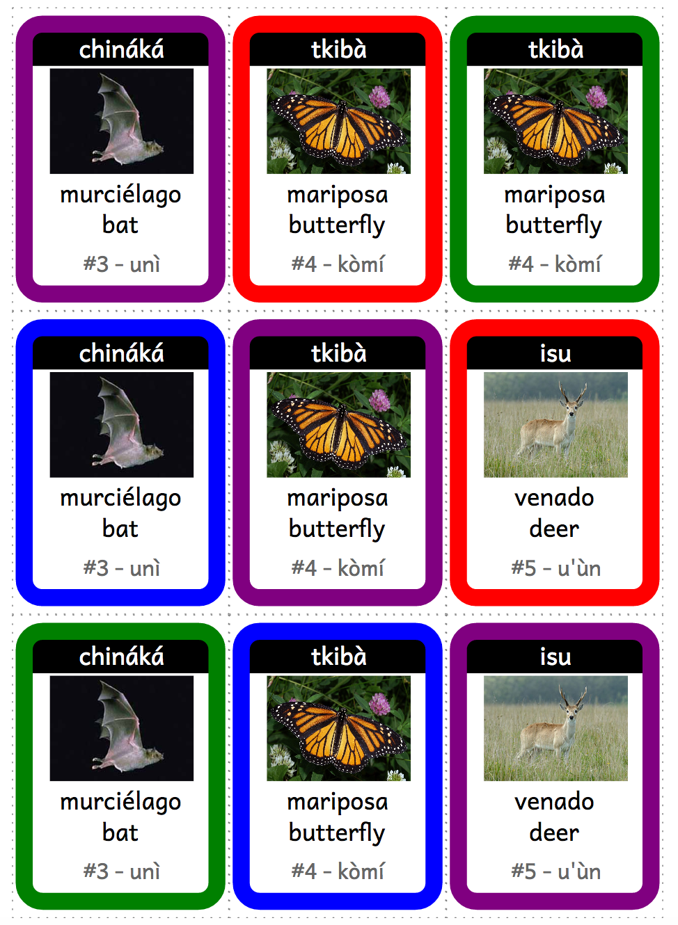 Printable educational playing cards generated automatically from a DLx lexicon.